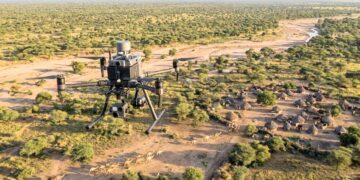 A drone flying over the Sahel