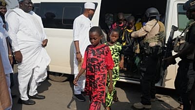 Freed students of St. Mary's Catholic School in the Papiri community arrive at the government house, in Minna, Nigeria, Monday, Dec. 22, 2025. (AP Photo/Sunday Alamba) Copyright 2025 The Associated Press.